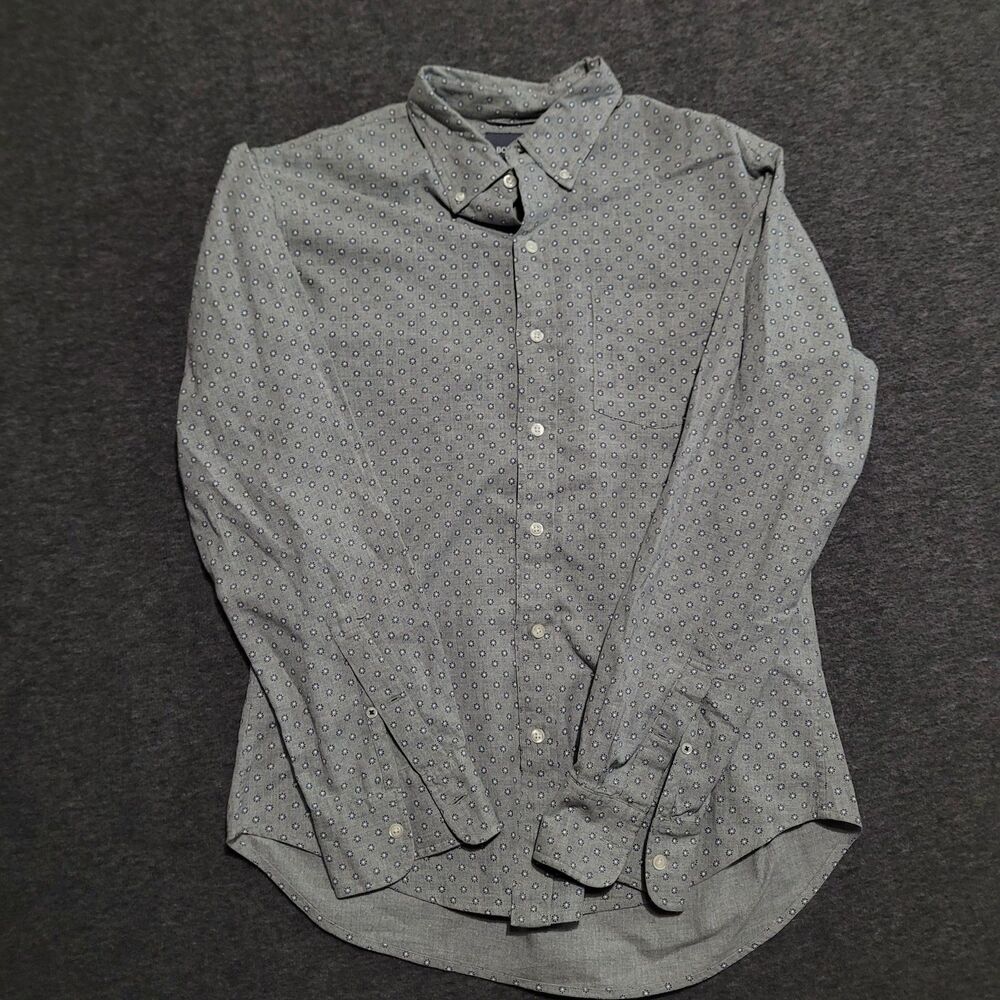 Bonobos Slim Fit Medium button front gray polo shirt longsleeve geometric